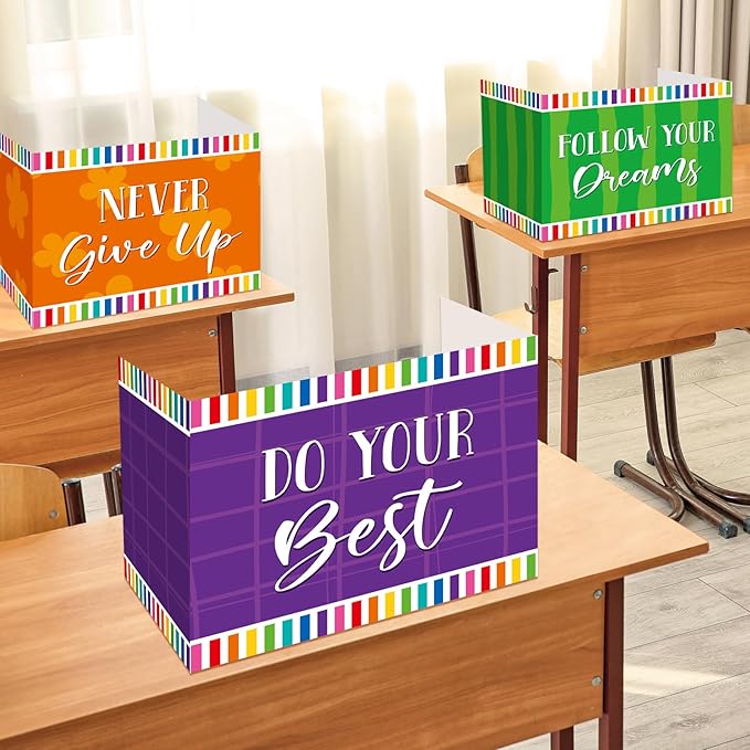 Affrolling 12 Pcs Inspirational Privacy Folders Bulk for Students Cardboard Privacy Boards Desk Divider Panel Waterproof Testing Divider for Classroom Back to School Study Supplies (Colorful)