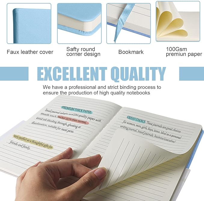 EMOMAS Lined Journal Notebook – Hardcover Notebook for Men & Women – Journals for Writing, Work, School, Home & Daily Notes, 160 Pages – Medium A5, 5.7"x8", 100 gsm Thick Paper (Sky Blue)