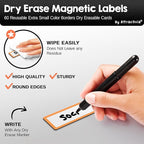 Attractivia Dry Erase Magnetic Labels 2.8 x 1.2 in, Color Borders, Dry Erase Magnets, 60-Pack, White Erasable Write-On All-Purpose Labels, for Office, Education, Home, Whiteboard, Magnetic Name Tags