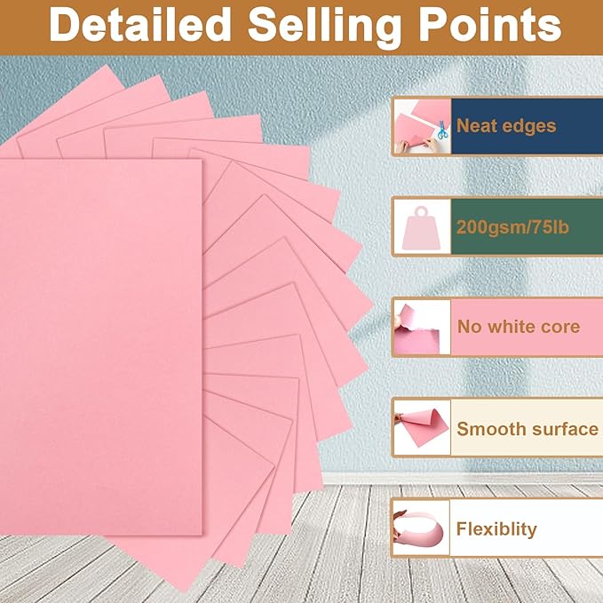 Silunkia 300 Sheets Pink Cardstock 8.5 x 11 Printer Paper, 75lb Premium Crafting Paper Card Stock for Confession Card, DIY Cards Making, Greeting Cards, Wedding Invitations, Birthday Party