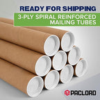 2" x 36" Reinforced Kraft Paper Mailing Tubes, Pack of 4 Tubes with 2 Caps Each – USPS Approved Poster Tube – Made in USA Cardboard Tube for Shipping and Storing Posters, Prints, Artwork, or Documents