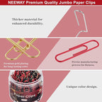 NEEWAY 200pcs Large Paper Clips, 2 Inch Jumbo Paper Clip, Ceative Colored Paperclips for Paperwork Office School and Personal Use