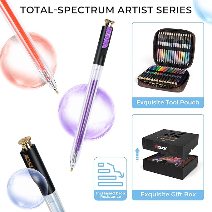 ZSCM Retractable Gel Pen For Adult Coloring, 60 Colors Large Capacity Multicolor Gel Ink Pens, 1 mm Fine Point Smooth Writing Color Pen for Adult Coloring Book Note Taking Aesthetic Art Supplies