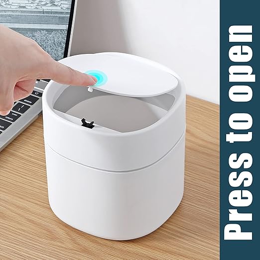 Mini Desk Trash Can with Lid with Trash Bags 180 pcs Press-Top 0.5 Gallon Tiny Countertop Waste Basket Small Table Top Plastic Covered Garbage Bin for Desk Top