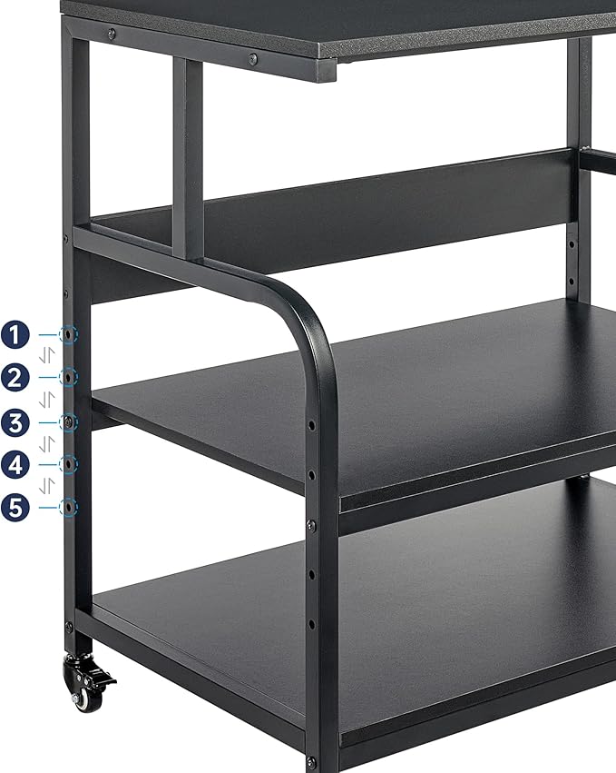 Fannova 32.3" x 18.9" Extra Large Printer Stand Table with Adjustable Storage Shelf, 3 Tier Rolling Printer Cart with Industrial Wheels for Home Office, Black