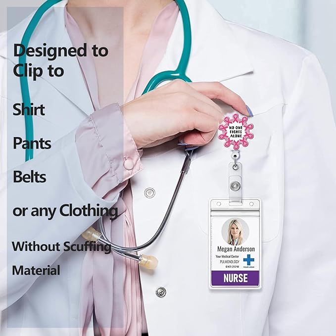 Breast Cancer Awareness Badge Reel Retractable Band ID Clip Cancer Awareness Ribbon Badge Clip Acrylic Name Badge Accessory for Cancer Oncology Nurse Breast Cancer Doctor Nurse