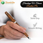 FPR Himalaya V2-Chrome Ultra Flex Nib Pen - Twist-Style Converter Filled Calligraphy Pens for Writing - Fancy Pens for Men & Women - Flex Fountain Pen w/Metal Clip & Cap Ring (Brown Ebonite)