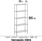 Regal Altair 14" Deep x 36" Wide x 86" Height Wire Shelving Kit | 5-Tier | NSF Commercial Storage Rack Unit