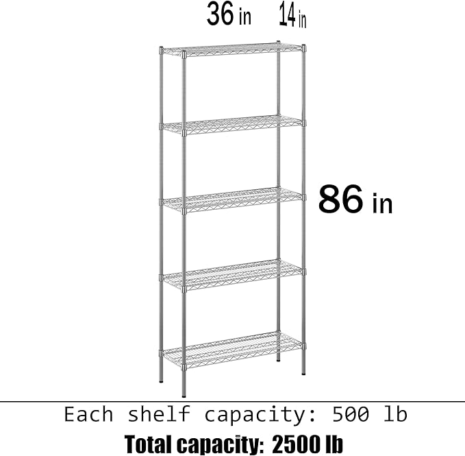 Regal Altair 14" Deep x 36" Wide x 86" Height Wire Shelving Kit | 5-Tier | NSF Commercial Storage Rack Unit