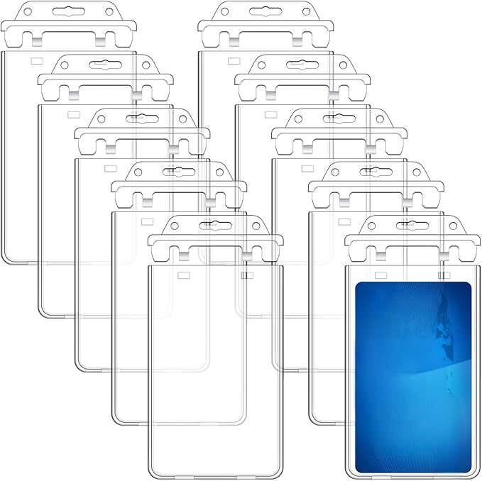 Tinlade 100 Pack Permanent Locking Hard Plastic Badge Holder Vertical Clear ID Badge Holder Heavy Duty Protector Case for Office School Card Travel 2.4 x 4.2 inches
