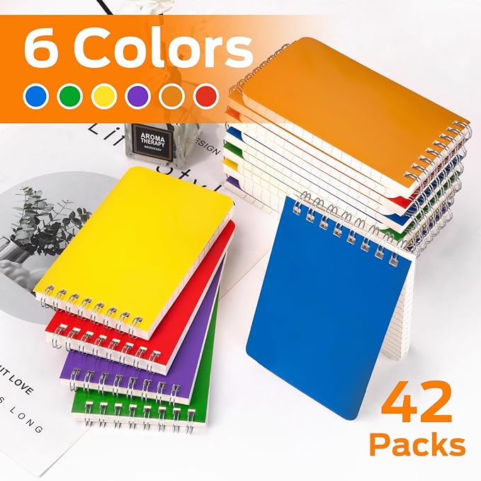 WeLiu Pocket Notebook Bulk 3x5 Inch, 42 Packs Mini Top Bound Spiral Notepad, Memo Pads 6 Colored 60Sheets/120Pages (80GSM), Small Notepads for Listing, Planning, Note Taking