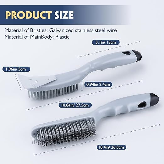 ANDOUNIER Stainless Steel Wire Brush Set 2Pcs,Heavy Duty Wire Brushes with Strong Handle & Metal Scraper,for Cleaning Welding Slag & Rust,Dust and Paint Scrubbing