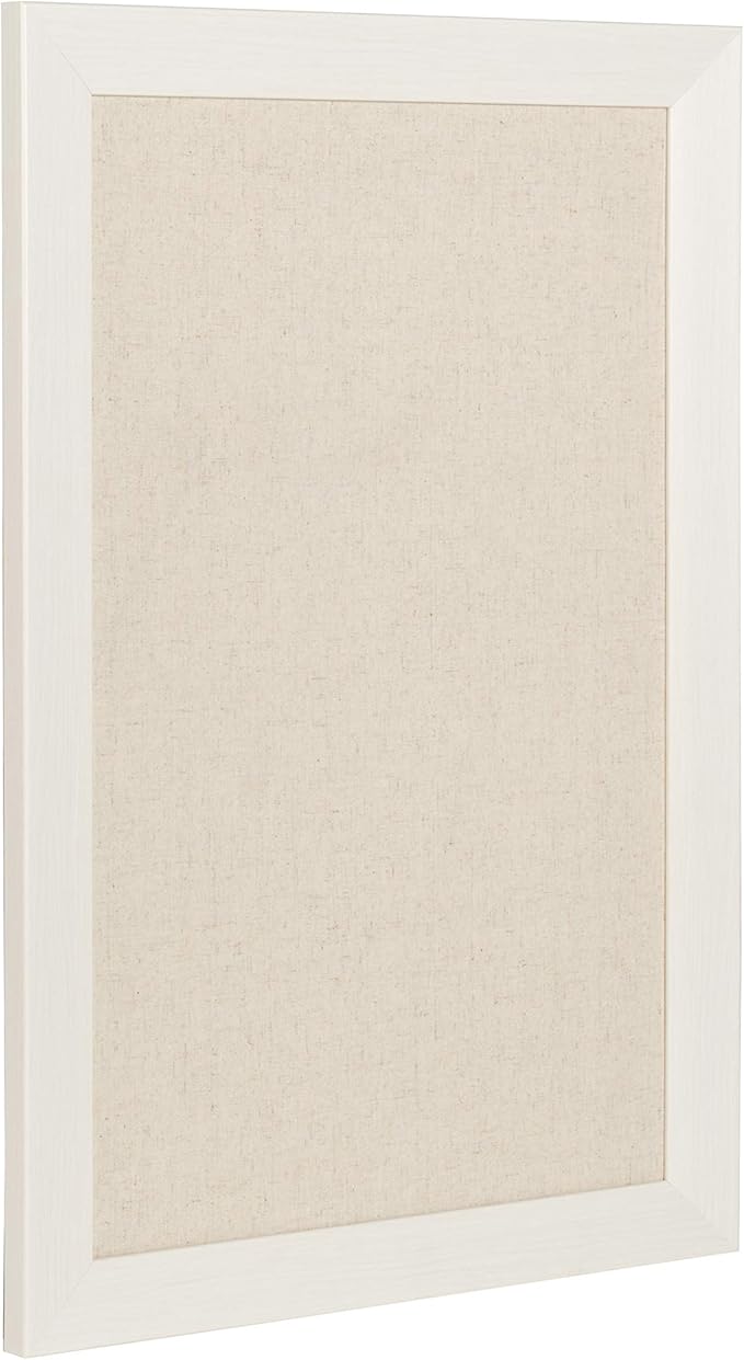 DesignOvation Beatrice Framed Linen Fabric Pinboard, 18x27, White