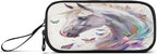 BOENLE White Horse Butterflies Pencil Case Box Boys Girls Large Pencil Pouch with Zipper Compartments Big Capacity Stationery Pen Bag Organizer for Kids Teens Adults School