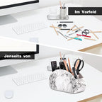 Remote Control Holders Organizer Box with 5 Compartment PU Leather Multi-functional Office Desk Storage Caddy Store Tv Remote for Media Player,Brush,Pencil,Glassees&Office Supplies (Marble)