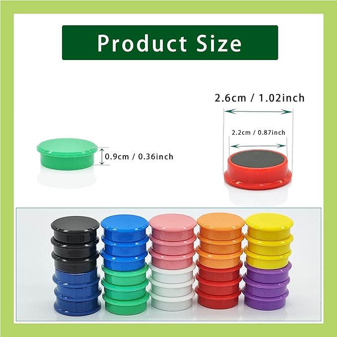 PYJLBX Fridge Magnets, 50 Pack Strong Refrigerator Magnets, Colorful Cute Mini Round Magnets for Whiteboard, 10 Colors Heavy Duty Small Magnet for Fridge Office Locker Crafts Classroom Dry Erase Board
