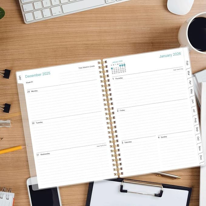 2026 Planner - Planner 2026 from January 2026 - December 2026, Weekly & Monthly Planners Spiral Bound with 12 Monthly Tabs, Inner Pocket, 6.4" x 8.5", Green