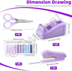 Swpeet 9Pcs Purple Office Supplies Kit, Desk Accessories Including Stapler, Tape Dispenser, Staple Remover, Tabs, Scissors, Staples, Tape, Clips and Sticky Note Ideal for Office and School