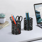 EasyPAG Black Pen Holder for Desk, 2 Pack Round Pen Organizer, Brush Holder for Vanity, Metal Pencil Cup Organizer for Home, Office, Classroom, School