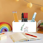 YQDEJ Motivational Eucalyptus Leaves Pen Holder for Desk Accessories, It's a Good Day to Have a Good Day Inspirational Wooden Box Sign Desk Pencil Holder Organizer for Home Office Decoration