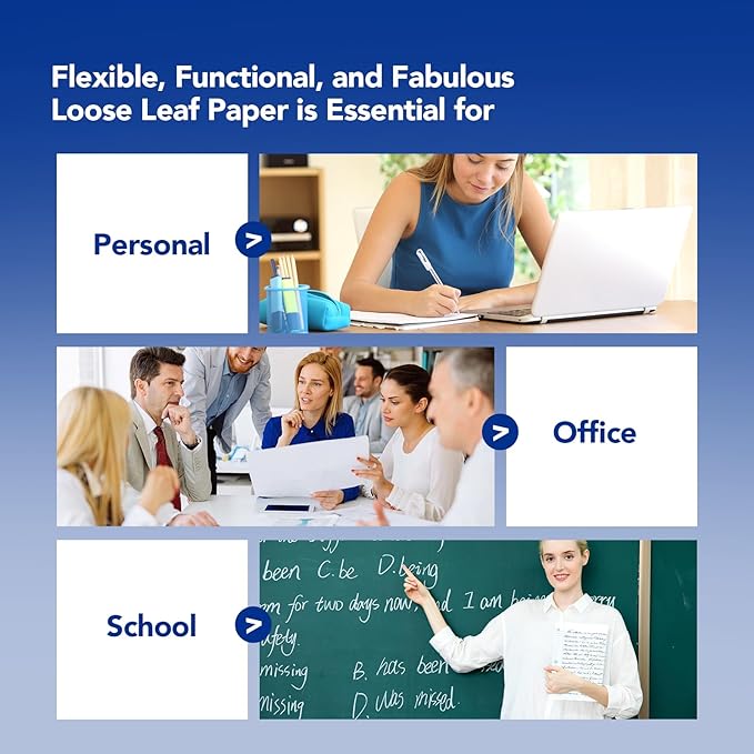 Kaisa loose Leaf Paper Filler Paper 150 Sheets 8"x10.5",Wide Ruled, 3-Hole Punched for 3-Ring Binders, Carton of 12pack