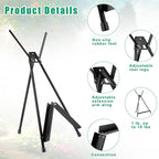 Xinnun 12 Pcs Aluminum 15'' to 21'' High Tabletop Easel Display Adjustable Portable Tripod Desktop with Extension Arm Wings and Rubber Feet for Canvas, Paintings Suitable for School Studio(Black)