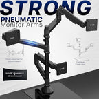 VIVO Pneumatic Arm Triple Ultrawide Monitor Desk Stand for Up to 49 inch Screens with Tempered Glass Base, Holds 3 Ultra Wides Up to 33 lbs Each, Black, STAND-V300FG