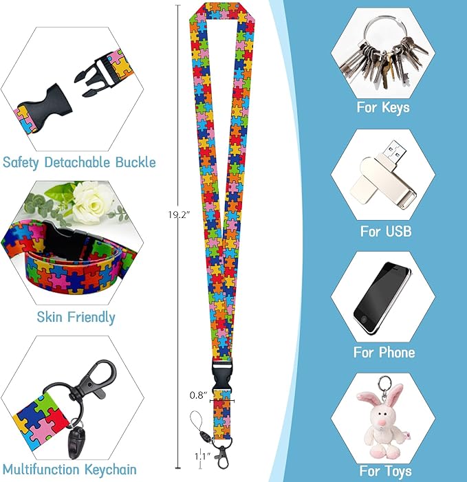 ID Badge Holder with Breakaway Lanyard, Lanyards for ID Badges Name Tags ID Card Holder, Cute Badge Reel Badge Clip Retractable, Autism Awareness Gifts