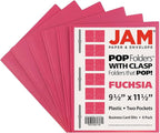 JAM PAPER Plastic Color POP Folders - 2 Pocket Durable Folders with Metal Prongs Fastener Clasps - Fuchsia Hot Pink - 6/Pack