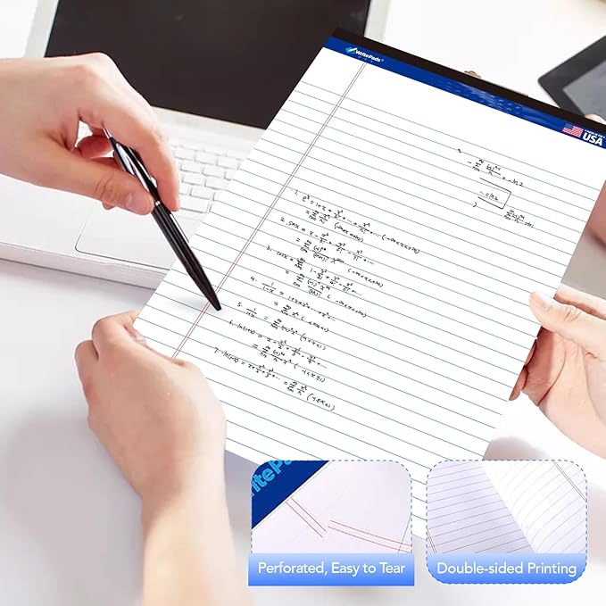 WritePads Legal note pads 8.5"x11" Legal Pads,Wide Ruled,White Paper,12 Pack,50 Sheets Per Writing Pad,Micro perforated Writing Pad,BL-MWT50W-12PAD
