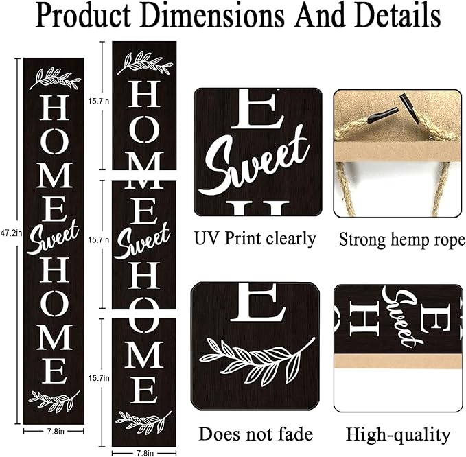 Farmhouse Wooden Welcome Sign Stand for Front Door, 47" Rustic Large Home Sweet Home Welcome Sign for front porch, Vertical Tall Xmas Gift Porch Leaner Decor for Outdoor Garden Patio