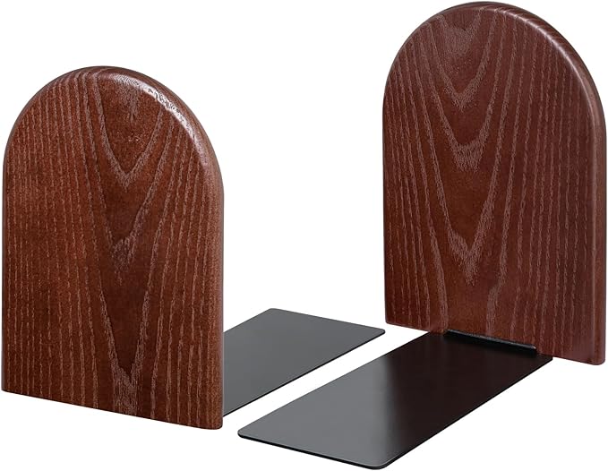 Lauvee Book Ends, Large Sturdy Wooden Bookends for Shelves - Heavy Duty Non-Slip Book Organizers, Decorative Bookend Holders for Home Office, Library, Black Wood Universal Economy Bookend, 1 Pair