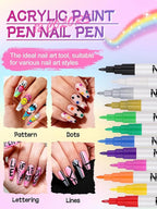 EBANKU 12 Colors Nail Art Pens Set, 3D Nail Polish Pens Acrylic Paint Pens Nail Markers for Nail Art Drawing Painting Manicure Tools Nail Design Kit Home Nail Salon DIY, 0.7MM
