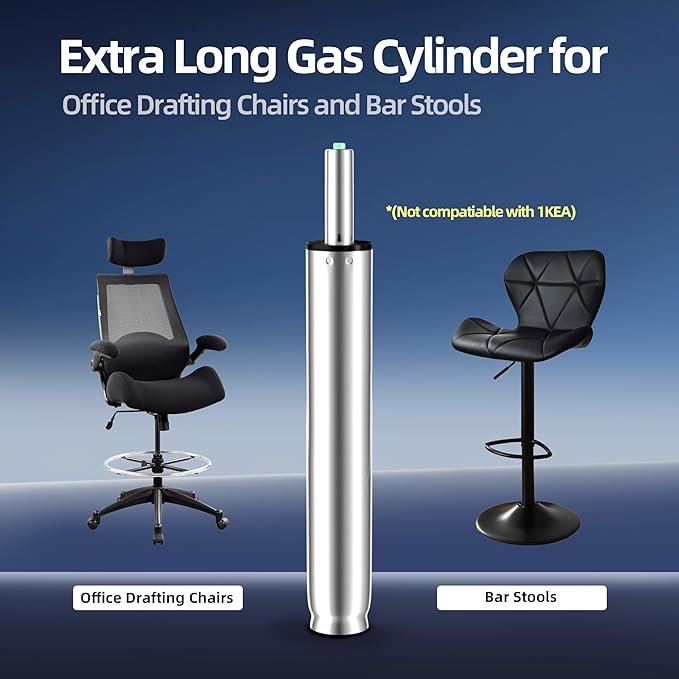 13 Inches-21 Inches Extra Long Gas Lift Cylinder Replacement, 8'' Stroke, Tall Hydraulic Pneumatic Shock Piston, Heavy Duty, Universal Fit for Drafting Chairs Bar Stools, Class 4 (Polished Steel)