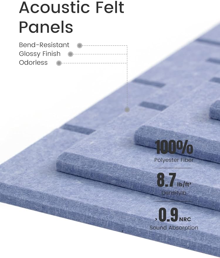 Fluxynara Felt Bulletin Board Tiles -28"x18" with 40 Adhesive Tabs, Cork Board Alternative for Office Decor, Push Pin Board Wall Organizer 6-Pack(Soft Periwinkle)