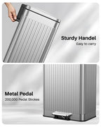 Lovewind 60 Liter/ 16 Gallon Stainless Steel Trash Can with Soft-Close Lid, Large Footstep Garbage Can with Roman Texture, Removable Inner Buckets, Recycling Bin for Kitchen Office, Silver