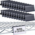 Kathfly 50 Pcs Wire Shelf Label Holders Compatible with Metro 1-1/4in Shelves, Plastic Wire Rack Label Holder 3" l x 1.25" H Price Tag Shelf Clips On, Black