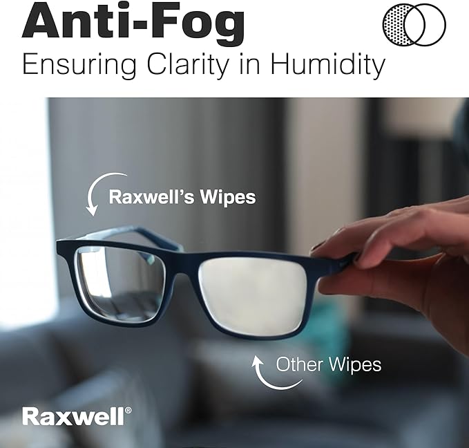 Raxwell Lens Wipes for Glasses - Streak-Free Glasses Cleaner - No-Residue Lens Cleaner - Portable Screen Wipes for Electronics - 200 Count, White, Unscented