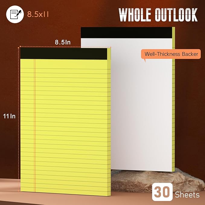 Yellow Legal Pads 8.5 x 11 Note Pads, 3 Pack Yellow Notepads 8.5 x 11 Wide Ruled Writing Paper Pads, Perforated Legal Note Pads 30 Sheets Per Lined Paper 8.5 x 11 Notepad for Taking Notes, Reminders