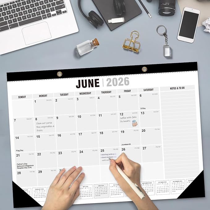 Desk Calendar 2026-2027 - 22" x 17", With 2 sticker, 18 Month Calendar Running to June 2027, Desktop/Wall Monthly Calendar Thick Paper, Corner Protectors for Homeschool or Office