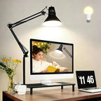 2 Pack LED Desk Lamp With Clamp for Office Home, Eye-Caring Desk Light with 360°Adjustable Extra Tall Metal Swing Arm, High Intensity Clamp w/A19 E26 Bulb for Working Reading, Table Lamps Warm Light
