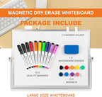 Dry Erase WhiteBoard, Aisuoker 16 x 12inch Magnetic Desktop Whiteboard with Stand, 10 Markers, 10 Magnets and 1 Eraser, Portable Double-Sided White Board for Kids Drawing Memo to Do and List Wall