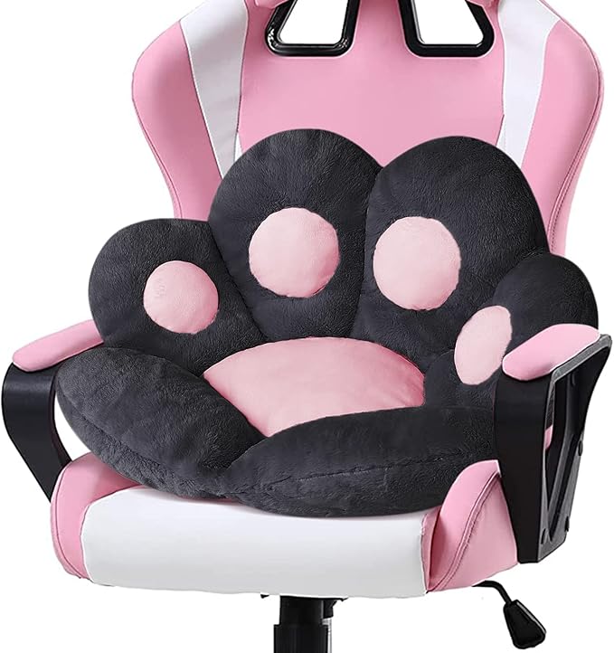 Ditucu Cat Paw Cushion Kawaii Chair Cushions 31.4 x 27.5 inch Cute Stuff Seat Pad Comfy Lazy Sofa Office Floor Pillow for Gaming Chairs Room Decor Black