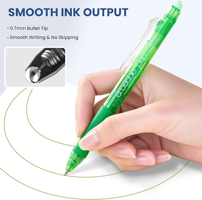 ParKoo Erasable Gel Pens, 15 Colors Retractable Erasable Pens Clicker, Fine Point 0.7mm, Make Mistakes Disappear, Assorted Color Inks for Drawing Coloring Writing Planner