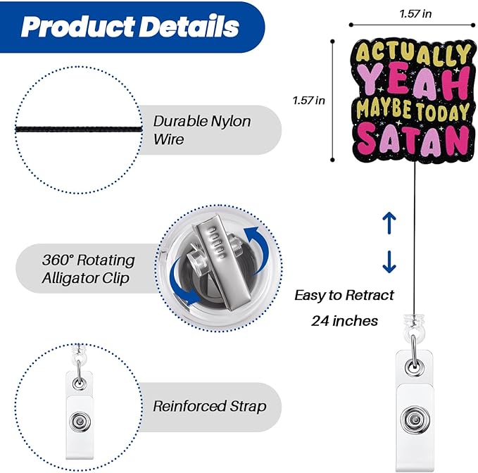 Actually Yeah Maybe Today Satan Funny Nurse Badge Reel, Retractable ID Card Badge Holders, Medical Badge Clip for ER ED ICU Psychiatry Behavioral Health Resident Physician RN CNA MA Night Shift Nurse