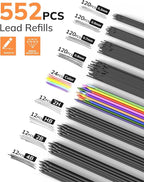 Four Candies 27PCS Art Mechanical Pencil Set with Case, 4PCS Metal Drawing Pencil 0.3, 0.5, 0.7, 0.9 mm & 2PCS 2mm Lead Holder (HB 2H 2B 4B Color) with 552 Graphite Lead Refills for Drawing Sketching