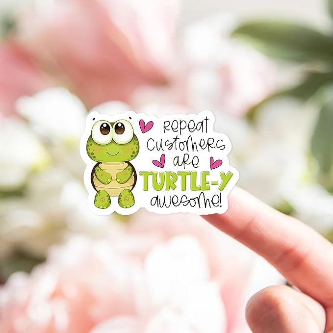 Bttwkco Cute Turtle Stickers, Repeat Customers Are The Best, 500pcs Roll, Green, Cartoon Style, Waterproof, Coated Paper, Stickers