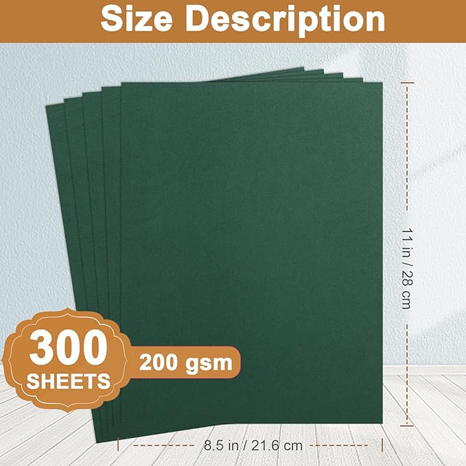 Silunkia 300 Sheets Dark Green Cardstock 8.5 x 11 Certificate Paper, 200gsm/75lb Christmas Green Card Stock for DIY Cards Making, Greeting Cards, Paper Crafting, Invitations, Festival Blessings