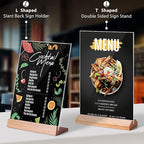 TONICE® 3 Pack 5x7 Acrylic Sign Holder T Shape Clear Acrylic Double Sided Frames with Wood Base Table Menu Display Stand Flyer Display (Optional 8.5x11/5x7 Inch L/T Shape)