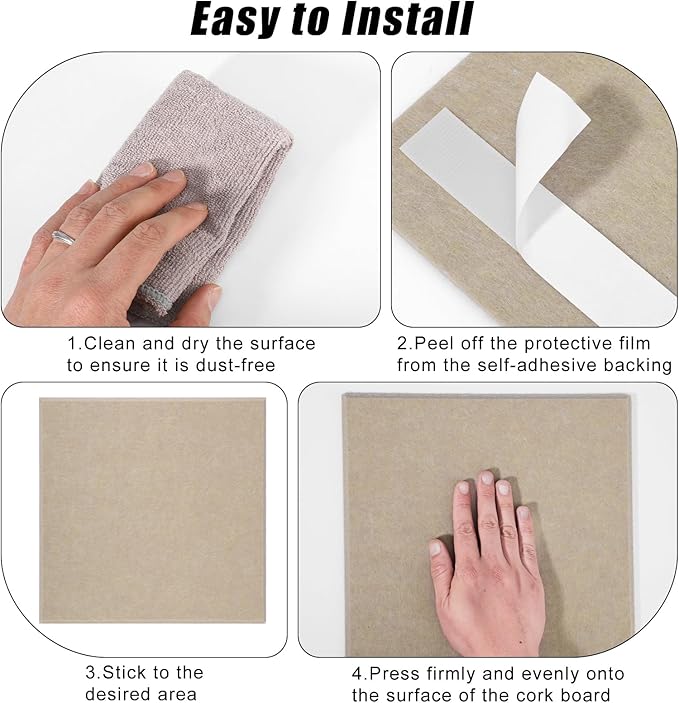 Large Cork Board 36" x 24", 6 Pack Felt Wall Tiles with Colored Pushpins, Bulletin Board with Removable Self-Adhesive Strips, Pin Board Cork Boards for Walls Office Home-Tan